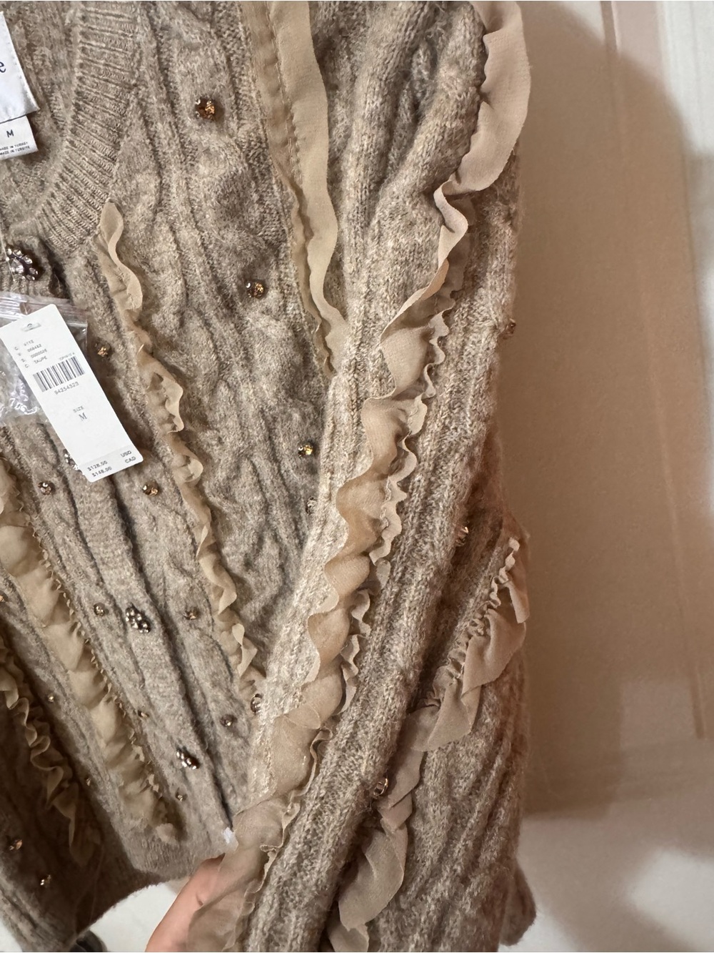 NWT Maeve Short-Sleeve Embellished Ruffled Cardigan M - Picture 6 of 7